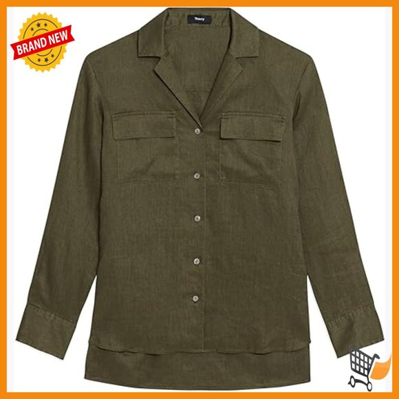 Relaxed Fit Linen Button Down Shirt with Notch Lapel Collar